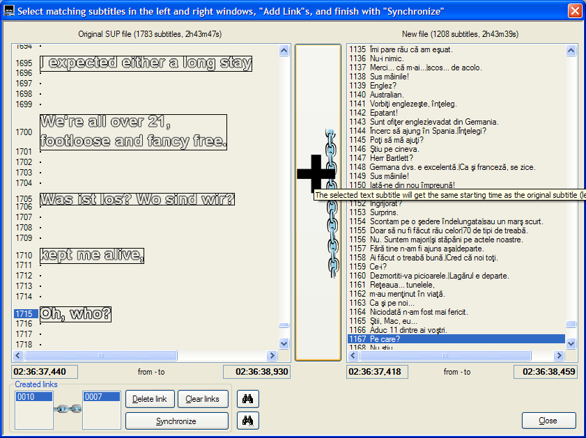 SubtitleCreator's advanced synchronization window